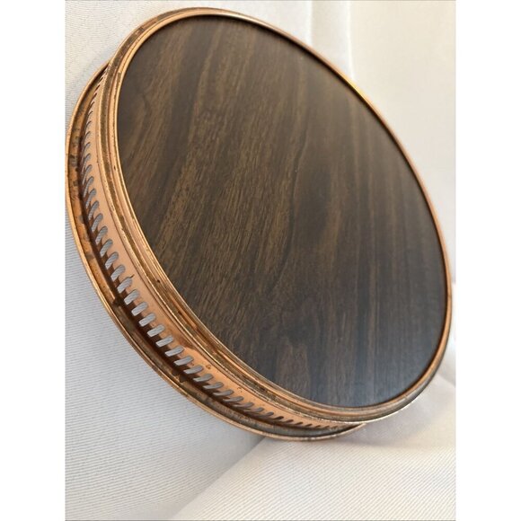 Coppercraft Guild 13" Round Barware Serving Tray Faux Leather Vintage Copper MCM - Picture 8 of 14